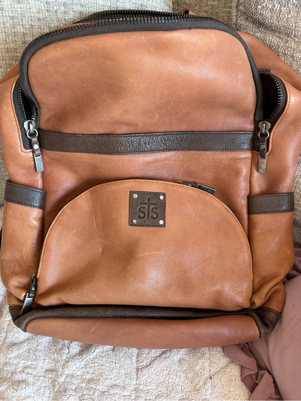 STS Ranchwear Two-Tone Tan and Dark Brown Leather Backpack